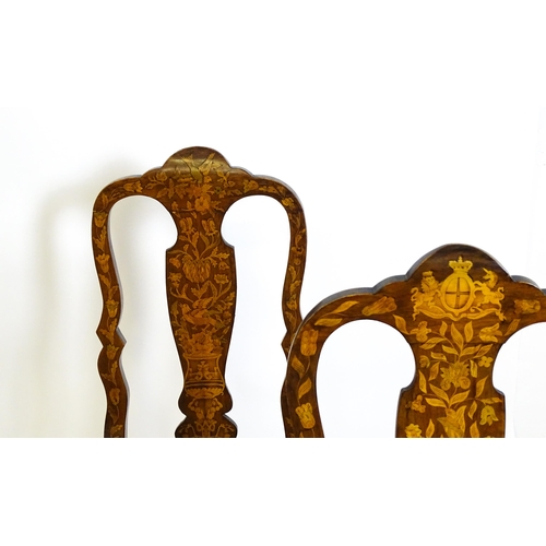 1546 - A group of late 19thC and early 20thC marquetry inlaid side chairs in the George I style, having sat... 