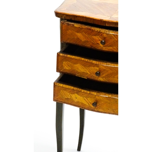 1569 - An early 20thC Kingwood bedside table with three short drawers raised on cabriole legs. 16