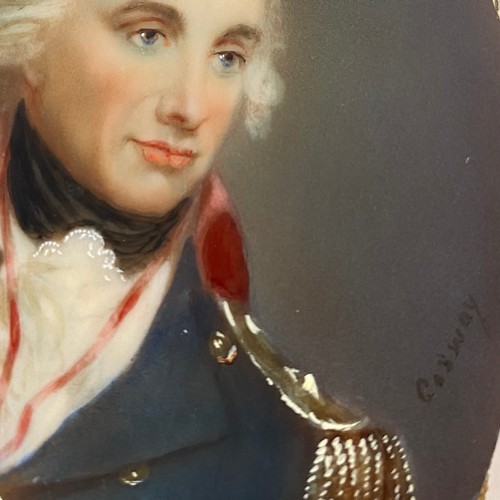 1161 - An early 20thC watercolour portrait miniature depicting Lord Horatio Nelson. Signed Cosway lower rig... 