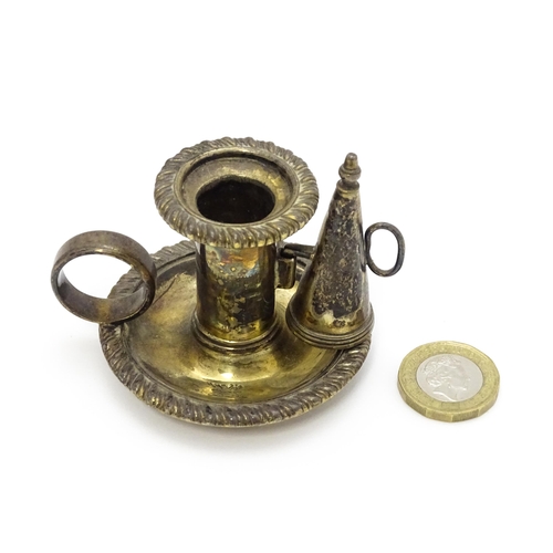 267 - A Geo III silver gilt small chamber stick with snuffer (probably for use with an inkstand) hallmarke... 