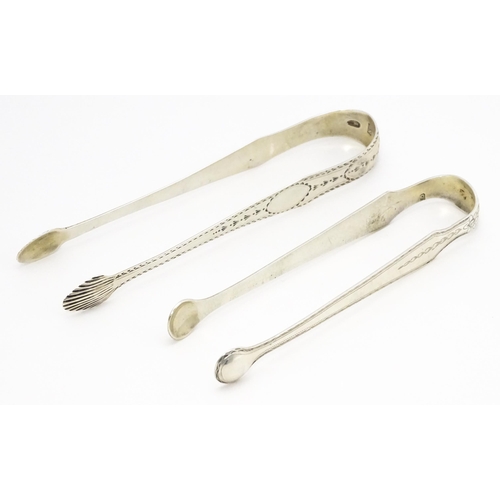 428 - Early 19thC Irish silver sugar tongs with bright cut decoration, hallmarked Dublin c. 1800, maker Ge... 