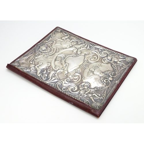 440 - A leather blotter with Britannia Standard silver front hallmarked London 1985, maker RBB. Approx. 11... 