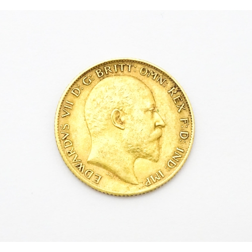 961 - Coin : A 1906 gold half sovereign coin. Total weight approx. 4g