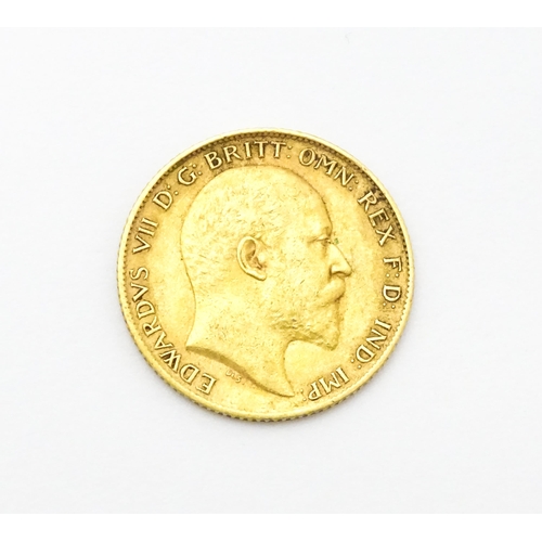 961 - Coin : A 1906 gold half sovereign coin. Total weight approx. 4g