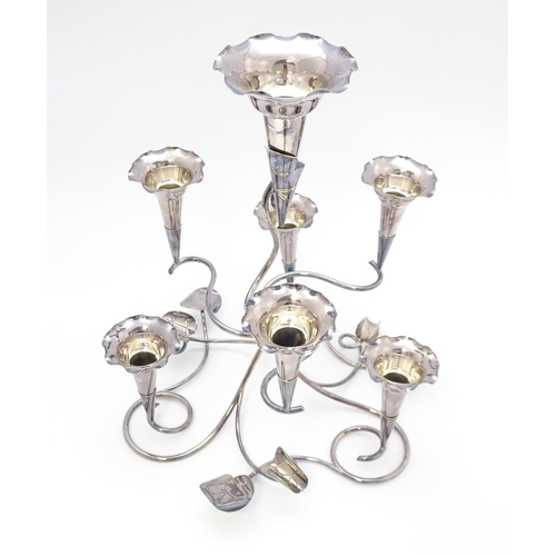 670 - An Art Nouveau silver plate seven branch centrepiece epergne with vine leaf detail, maker Mappin & W... 