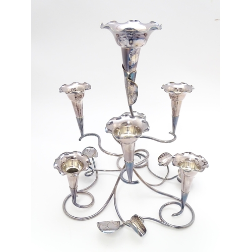 670 - An Art Nouveau silver plate seven branch centrepiece epergne with vine leaf detail, maker Mappin & W... 