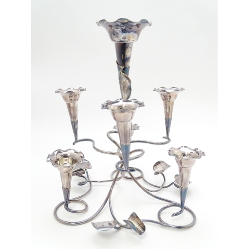 670 - An Art Nouveau silver plate seven branch centrepiece epergne with vine leaf detail, maker Mappin & W... 