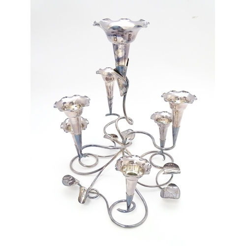 670 - An Art Nouveau silver plate seven branch centrepiece epergne with vine leaf detail, maker Mappin & W... 