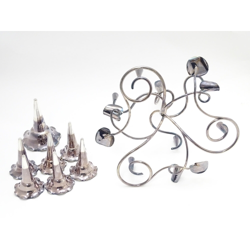 670 - An Art Nouveau silver plate seven branch centrepiece epergne with vine leaf detail, maker Mappin & W... 