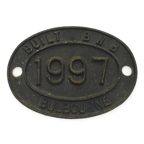 1085 - British Waterways Board Interest: A 20thC cast iron plaque of oval form titled 'Built BWB 1997 Bulbo... 