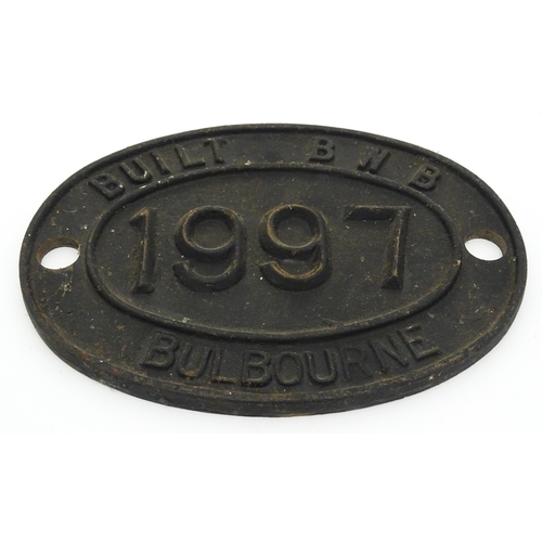 1085 - British Waterways Board Interest: A 20thC cast iron plaque of oval form titled 'Built BWB 1997 Bulbo... 