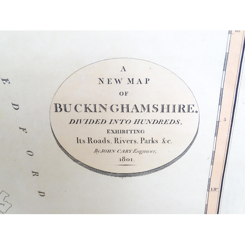 2124 - Map: A 19thC engraved and hand coloured map of Buckingham titled A New Map of Buckinghamshire Divide... 