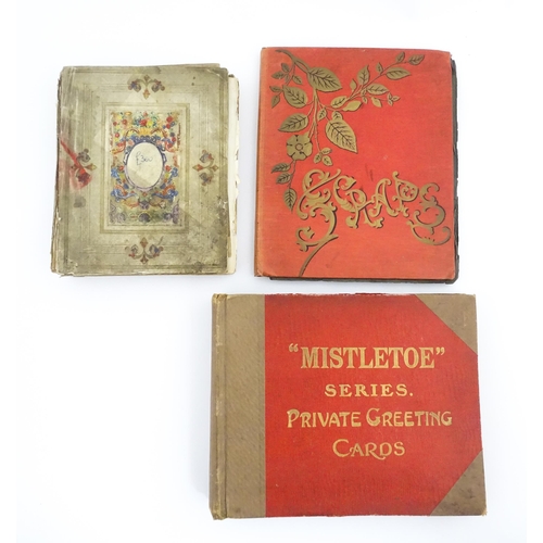 2134 - Three 19thC and later scrapbook / scrap albums to include handwritten verses, topographical engravin... 