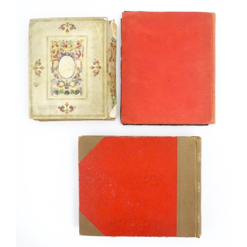 2134 - Three 19thC and later scrapbook / scrap albums to include handwritten verses, topographical engravin... 