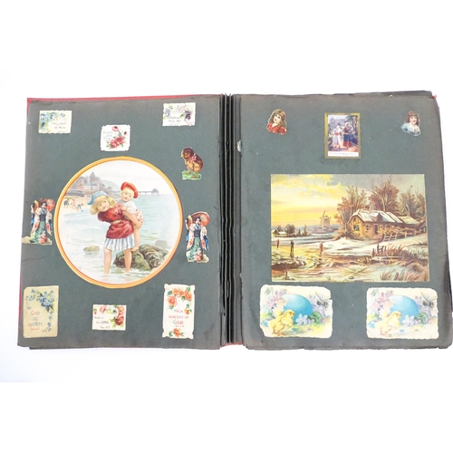 2134 - Three 19thC and later scrapbook / scrap albums to include handwritten verses, topographical engravin... 