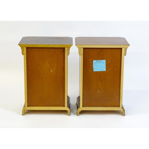 1584 - A pair of modern bedside cabinets with moulded tops, each chest having a cushion drawer above three ... 