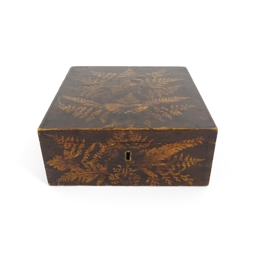 1239 - A 19thC Fern ware box of squared form with foliate decoration. Approx. 4