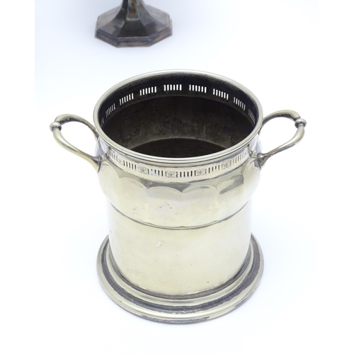 681 - A quantity of assorted silver plated wares to include ladles, bottle stand, teapot, argyle,  spirit ... 