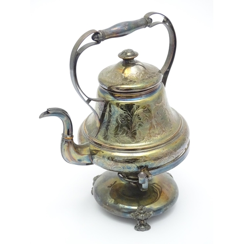 681 - A quantity of assorted silver plated wares to include ladles, bottle stand, teapot, argyle,  spirit ... 