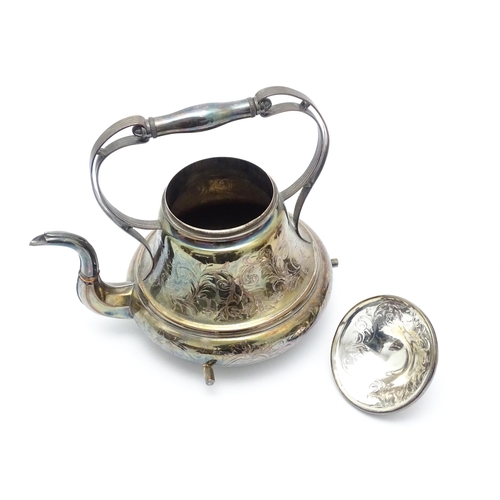 681 - A quantity of assorted silver plated wares to include ladles, bottle stand, teapot, argyle,  spirit ... 