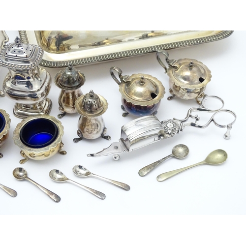 682 - A quantity of assorted silver plated wares to include sauce boats, serving dishes, cruets, teapot, s... 