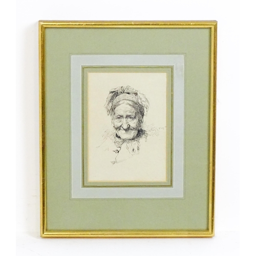 1984 - Max Thedy (1858-1924), German School, Pen and ink, A portrait of an old woman. Signed mid right and ... 