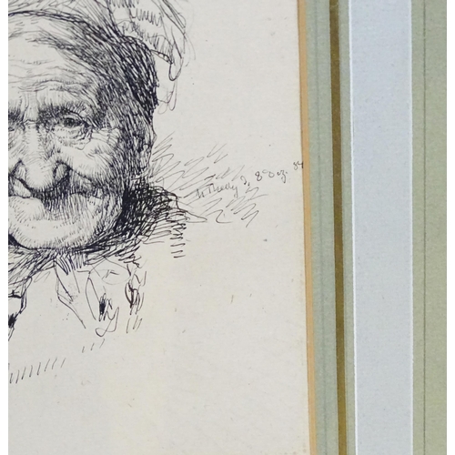 1984 - Max Thedy (1858-1924), German School, Pen and ink, A portrait of an old woman. Signed mid right and ... 