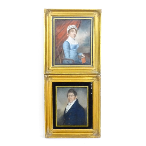 1986 - 19th century, Pastels, A pair of portraits comprising a gentleman wearing a blue jacket and white ti... 