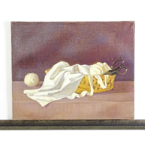 1988 - Elena Anikst, Early 21st century, Oil on canvas, A still life study with a basket, fabric / sewing s... 