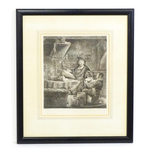 1992 - After Rembrandt van Rijn (1606- 1669), Etching, The Gold Weigher. Facsimile signature and date 1639 ... 