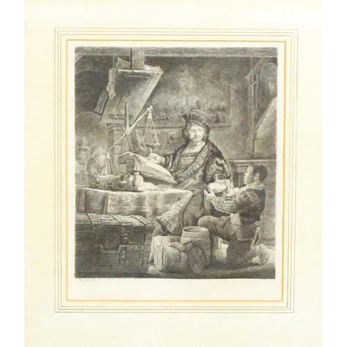 1992 - After Rembrandt van Rijn (1606- 1669), Etching, The Gold Weigher. Facsimile signature and date 1639 ... 