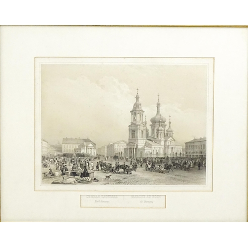 2007 - 19th century, Russian School, Lithograph, Marche au Foin a St. Petersburg - The Hay Market. Titled u... 