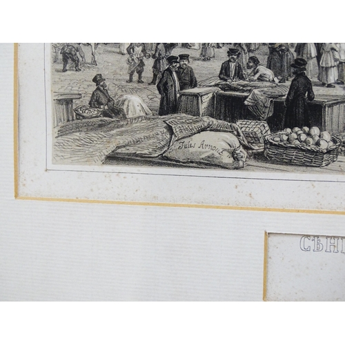 2007 - 19th century, Russian School, Lithograph, Marche au Foin a St. Petersburg - The Hay Market. Titled u... 