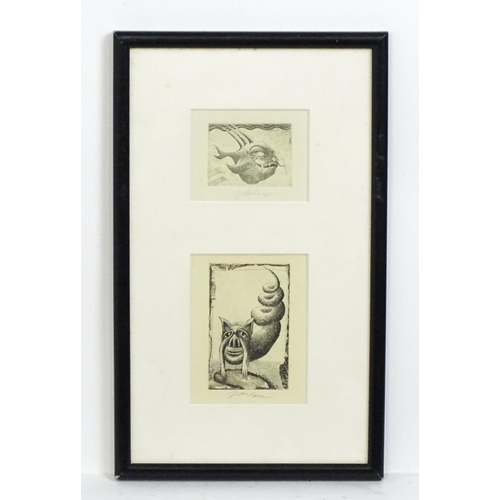 2010 - Jan Volf (b. 1955), Czech School, Etchings, Untitled, Two mythical creatures mounted together. Both ... 