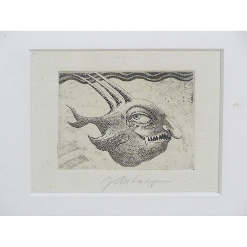 2010 - Jan Volf (b. 1955), Czech School, Etchings, Untitled, Two mythical creatures mounted together. Both ... 