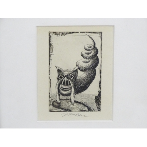 2010 - Jan Volf (b. 1955), Czech School, Etchings, Untitled, Two mythical creatures mounted together. Both ... 