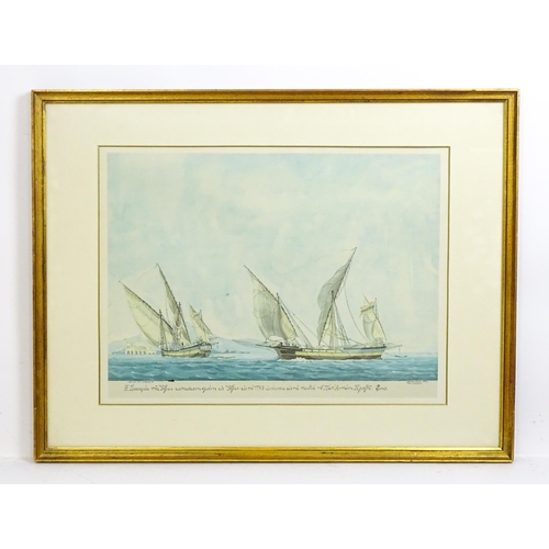 2023 - 20th century, Marine School, Colour lithograph, A Greek seascape with shipping. Titled in Greek unde... 