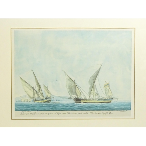 2023 - 20th century, Marine School, Colour lithograph, A Greek seascape with shipping. Titled in Greek unde... 