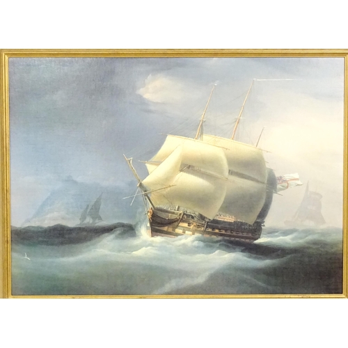 2025 - After William John Huggins, 20th century, Marine School, Colour print, Shipping off Gibraltar. Facsi... 