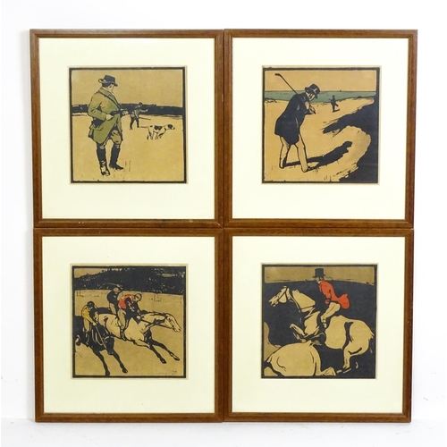 2027 - After William Nicholson, 19th century, Colour woodblocks, Four sporting scenes from An Almanac of Tw... 