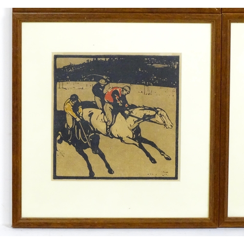 2027 - After William Nicholson, 19th century, Colour woodblocks, Four sporting scenes from An Almanac of Tw... 