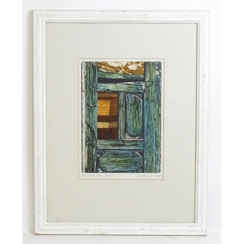 2028 - Rosemary Pettet, 20th century, Limited edition colour etching, Greek Door, Halki. Signed, titled and... 