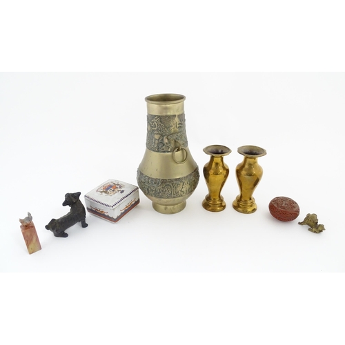 1089 - A quantity of assorted Oriental items to include a pair of cast brass vases of tapering form with lo... 