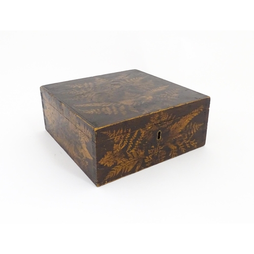 1239 - A 19thC Fern ware box of squared form with foliate decoration. Approx. 4