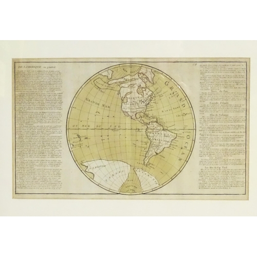 2122 - Map: An 18thC engraved and hand coloured map of North America and South America, titled De L'Ameriqu... 