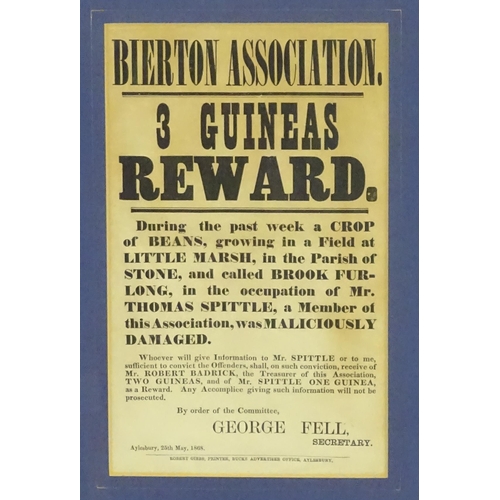 2129 - Local Buckinghamshire interest: Two 19thC reward notices, one relating to a person affixing a writte... 