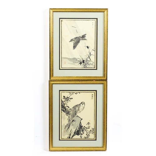 2035 - After Kono Bairei (1844-1895), Japanese School, Woodblocks, Two studies of birds from Bairei Hyakuch... 