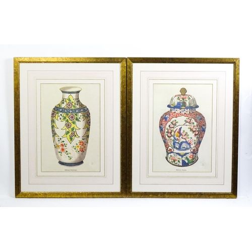 2037 - 20th century, Colour prints, A pair of Trowbridge Gallery prints, one a Chinese ginger jar with bird... 