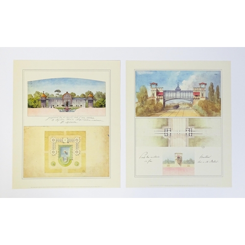 2045 - 20th century, French School, Colour prints, Two architectural studies / plans to include Pont sur un... 