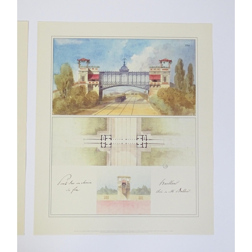 2045 - 20th century, French School, Colour prints, Two architectural studies / plans to include Pont sur un... 